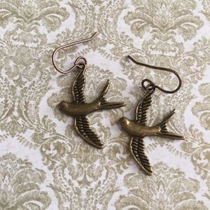 Copper sparrow dangle earrings